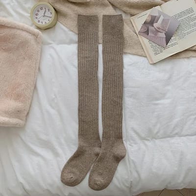 Chaussettes Thermiques Hautes aux Genoux en Laine Cachemire Bas Hauts Cuisses Femmes Automne Hiver Épaissir Chauds Bas Hauts Cuisses Femmes Bas Sox One Size gray