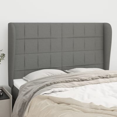 vidaXL - Hoofdbord - met - randen - 147x23x118/128 - cm - stof - donkergrijs