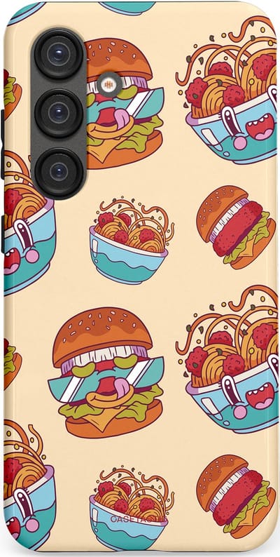 Casetastic Hoesje Geschikt voor Samsung S25 - Stijlvolle Beschermende Duo-layer Case - Cartoon Hamburgers