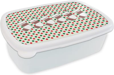 Broodtrommel Wit - Lunchbox - Brooddoos - Kerstmis - Patroon - Vintage - 18x12x6 cm - Volwassenen