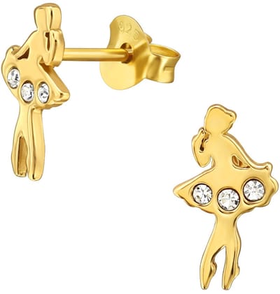 Joy|S - Zilveren ballerina danseres oorbellen - 6 x 11 mm - kristal - massief sterling zilver 925 - goldplated