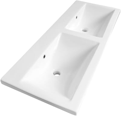 Brauer Halo Wastafel - 120 cm - met 2 Spoelbakken en 0 Kraangaten - Keramiek Hoogglans Wit