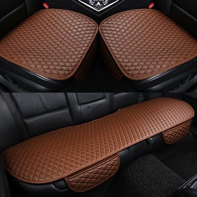 Autokussen Vier Seizoenen Universeel Leer Eén Stuk Achter Antislip Vrije Binding Mat Vijf Nieuwe Zitkussens Auto Slijtvast donkerbruine kleur