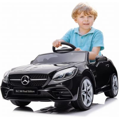 Mercedes elektrische kinderauto van 3 jaar, motorvermogen 2x30W, stuur met geluid, veiligheidsgordels (Zwart)