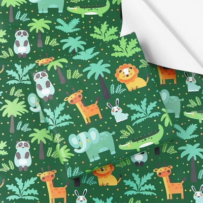 Allecto - Verjaardagsinpakpapier - Groen Bosdieren - Perfect voor Kinderverjaardag - 4 Vellen 50x70 cm - Cadeaupapier - Voor Meisjes en Jongens