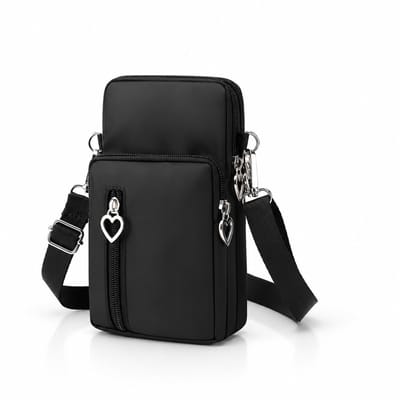 Luxamore® Telefoontasje Dames Zwart – Telefoontas & Crossbody Tas – Klein Schoudertasje met 4 Vakken – Verstelbare Band