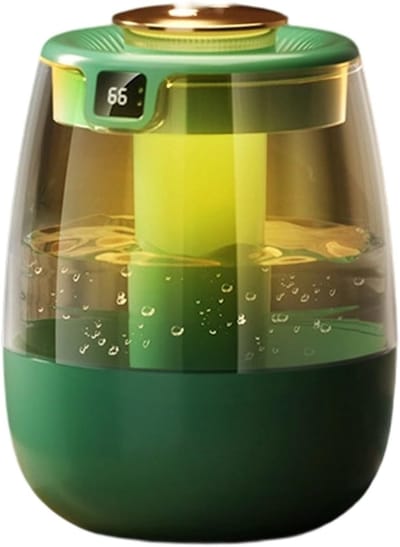 Draagbare luchtbevochtiger met dubbele verneveling en USB-aansluiting, grote capaciteit van 1,3 liter, digitaal display, geschikt voor thuis, studentenkamer, slaapkamer, kantoor, nachtlampje, bureaubevochtiger met nachtlampje