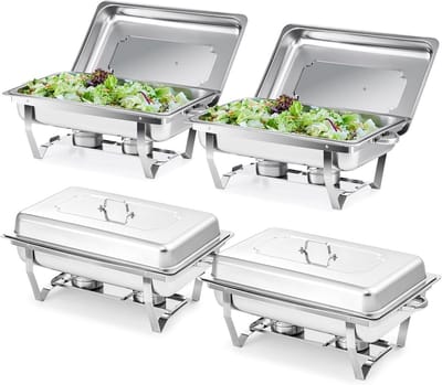 Warmhouders Set - Buffet Warmhouders - Catering Evenementen - Vouwbare Poten Stapelbaar - 4x 9L Bakken - Zilver
