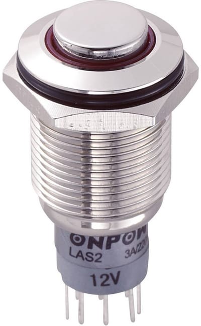 TRU COMPONENTS 701982 LAS2GQH-22E/R/12V/N/P Vandalismebestendige druktoets 250 V/AC 3 A 2x aan/(aan) Moment Rood 1 stuk