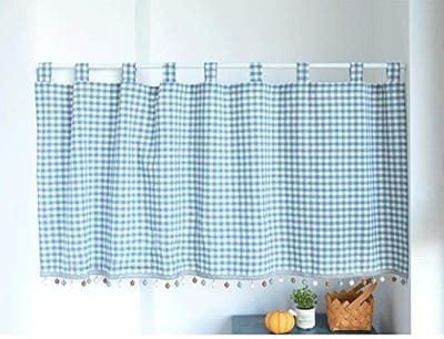 Keukengordijn Geruit - Bistro Gordijn - Raamdecoratie - Ronde Hoeken - 80x100 cm - Wit