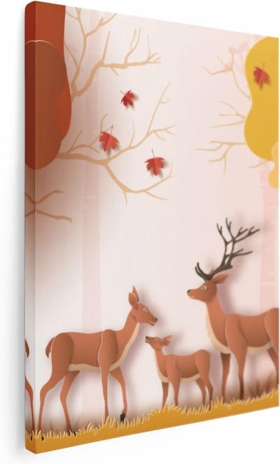 Artaza Canvas Schilderij Herfst Bos - 30x40 cm - Klein - Wanddecoratie Hert - Muurdecoratie Boom - Kamer Accessoires