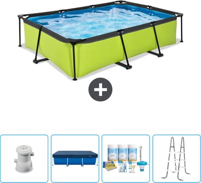 EXIT Rechthoekig Lime Frame Zwembad - 300 x 200 x 65 cm - Inclusief Pomp Afdekzeil - Onderhoudspakket - Ladder - Nu extra voordelig
