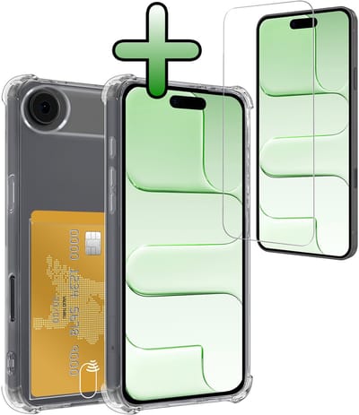 Hoesje Geschikt voor Apple iPhone Air - Met Screenprotector - En Pashouder - En Kaarthouder - Telefoon Hoes Shockproof - Siliconen Case - Back Cover - Shock Proof - Pasjes Houder - Transparant