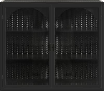 Zwart Metaal Glas Dubbeldeur Wandkast 70x23x60cm Voor Woonkamer Badkamer Eetkamer