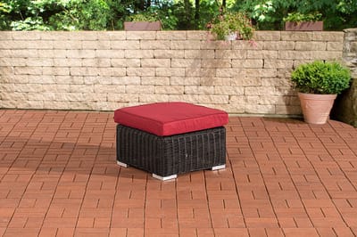CLP Polyrattan hocker Bilbao / Madeira zwart robijnrood