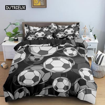 Cartoon Voetbal Dekbedovertrek Gekleurde Graffiti Sportthema voor Jongens Tieners Slaapkamerdecoraties Beddengoedset Voetballiefhebbers Cadeau EU single(135x200cm)