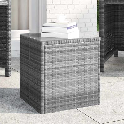 vidaXL - Bijzettafel - 40x37x40,5 - cm - poly - rattan - en - gehard - glas - grijs