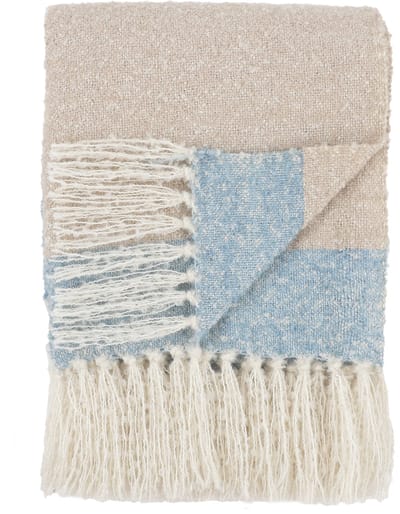 Urbane Hide | Zachte Geweven Gestreepte plaid | Sierplaid | 130x170 cm | 100% Polyester | Decoratieve met Franjes | Crème, Blauw & Beige