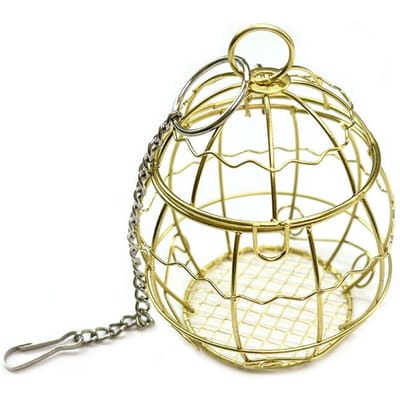1pc Jouet perroquet cage en métal Jouets à mâcher pour oiseaux Petits animaux hamster jouets d'alimentation panier Lapin recherche de nourriture Jouets pour oiseaux or