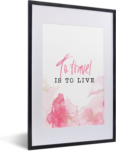 Fotolijst incl. Poster - Spreuken - Quotes - To travel is to live - Goud - 40x60 cm - Posterlijst