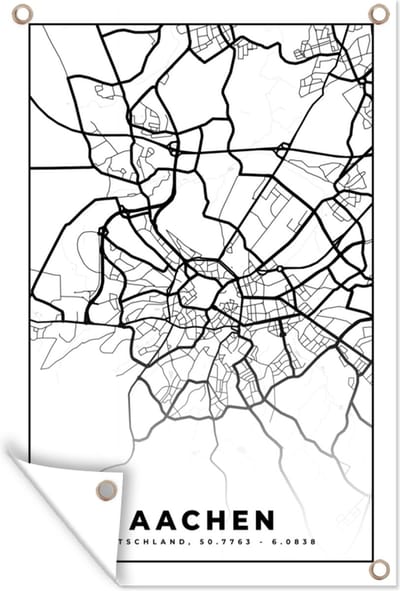 Muurdecoratie Aachen - Plattegrond - Stadskaart - Kaart - 120x180 cm - Tuinposter - Tuindoek