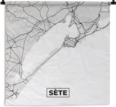 Wandkleed - Wanddoek - Sète - Frankrijk - Plattegrond - Kaart - Stadskaart - 180x180 cm - Wandtapijt