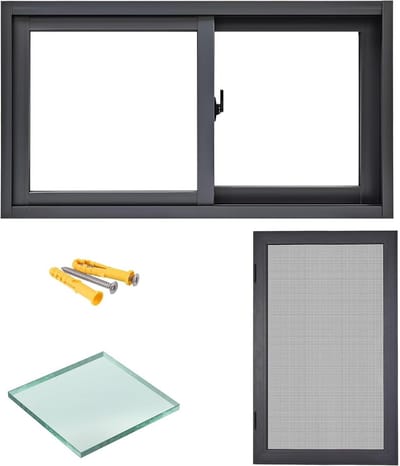 Schuifraam Kelder - Geluidsisolerend Raam - Ventilatie Verbeteren - Easy-Glide Ontwerp - 64 x 43 cm - Donkergrijs
