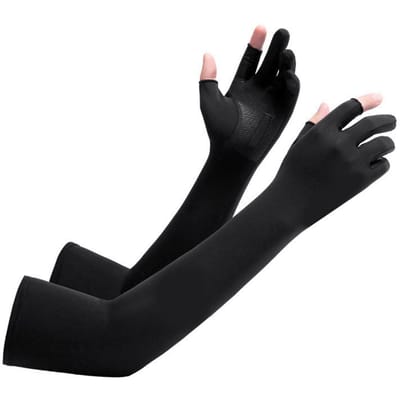 Manchons de bras en soie glacée antidérapants allongés avec protection UV pour le cyclisme noir