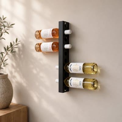 Wijnrek Koker Muur – 10 Flessen – 50cm – Staal – Zwart Gecoat | Wandhouder voor Wijnflessen
