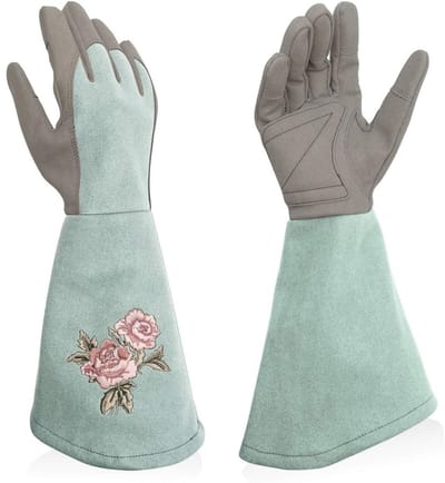 Daity 1 paar - Tuinhandschoenen - werkhandschoenen - tuin gereedschap - geborduurde leren tuinhandschoenen met extra lange onderarmbescherming (Lichtblauw, 37*15 cm)