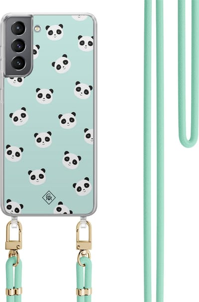 Casimoda® hoesje met koord - Geschikt voor Samsung S21 - Panda Print - Afneembaar koord - TPU/polycarbonaat - Mint
