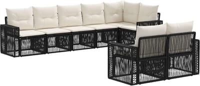 vidaXL - Tuinbank - Set - 8 - st - Zwart - en - Crème - Wit - poly - rattan