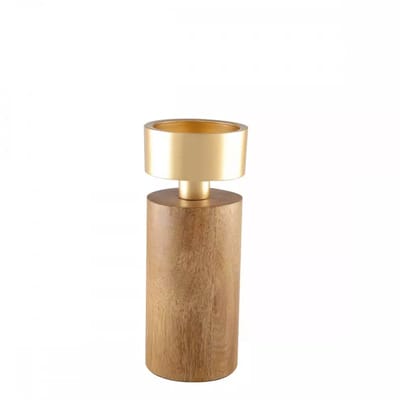 KANDELAAR | KAARSENSTANDAARD | LANTAARN | WINDLICHTEN | KAARSENHOUDERS | WAXINELICHTHOUDER | THEELICHTHOUDER | HOUT METAAL | M MEDIUM | BRUIN GOUD | 7.5X7.5X19CM.