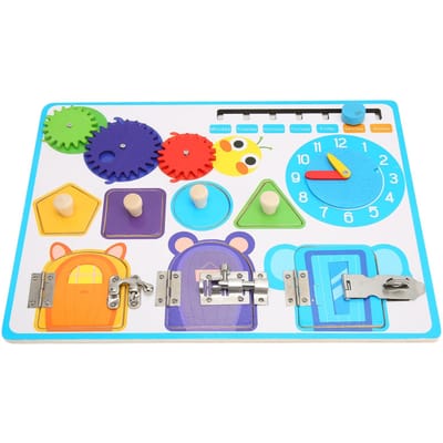 Tableau sensoriel en bois pour améliorer la coordination, horloge réconfortante, tableau d'activités sensorielles blue