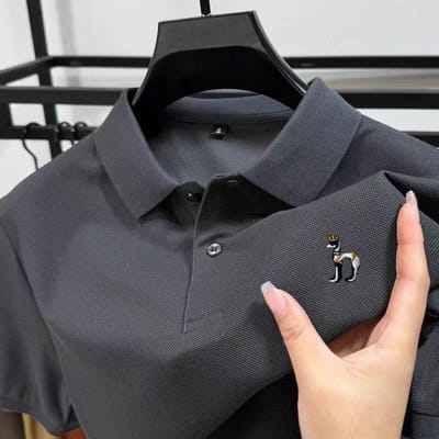 Polo Haut de Gamme en Coton pour Homme Cape Exquise Broderie Chien Manches Courtes T-shirt Décontracté d'Affaires Vêtement d'Été pour Homme 4XL