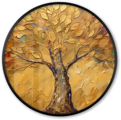 Poster in lijst Rond - Fotolijst 60x60 cm - Posters - Goud - Boom - Abstract - Modern - Ronde posterlijst zwart - Decoratie - Wanddecoratie woonkamer - Muurdecoratie slaapkamer