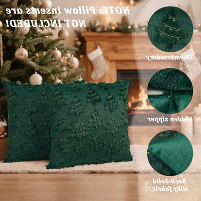 Set van 2 Decoratieve Kussenhoezen 40 x 40 cm - Zachte Pluche Nepleer met Gouden Lijnen voor Kerstmis, Perfect voor de Winter in de Woonkamer en op de Bank, Donkergroen
