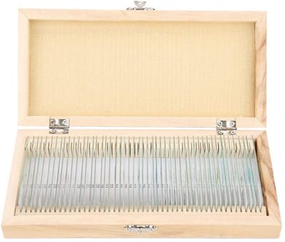 Microscoopglaasjes Set - Voorbereide Objectglaasjes - Biologisch Onderzoek - Inclusief Houten Kistje - 76 x 26 cm - Transparant