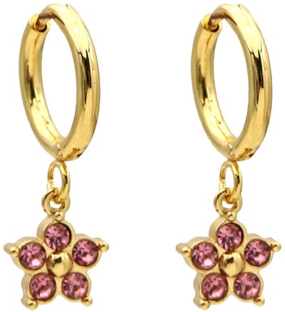 Oorbellen - RVS - kristal bloem - roze - 2,5x1,2 cm