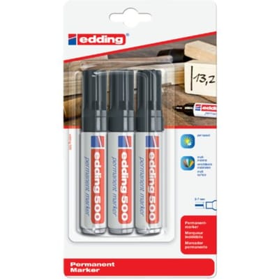 edding 500 permanent marker - zwart - 3 stuks - beitel punt 2-7 mm - water en wrijfvast - voor karton, kunststof, hout, metaal, etc. - alcohol markers voor volwassenen