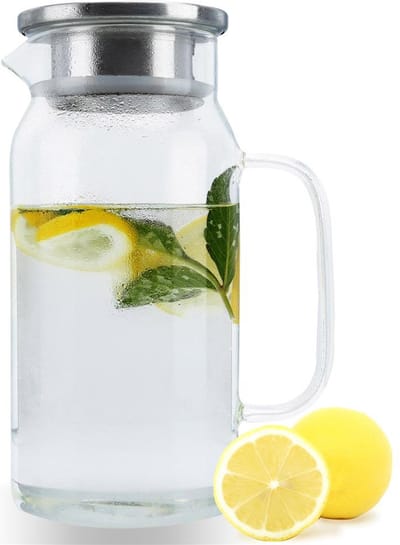Intirilife karaf in CLEAR - 1,2 liter kan van borosilicaatglas met handvat en deksel hittebestendig geschikt voor warme en koude dranken, thee, koffie, water en nog veel meer.