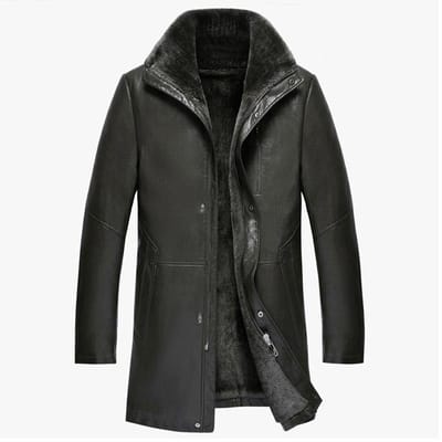 Nieuwe Haining-bontjas, fluweel en verdikking, leren herenjas van middelbare leeftijd, halflange bont leren jas uit één stuk voor heren XXXXL donkergroene kleur