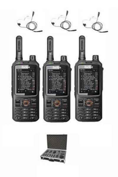 Set van 3 Inrico T320 V2 4G LTE Zello Portofoon, GPS, Wifi met beveiliging oortje en koffer