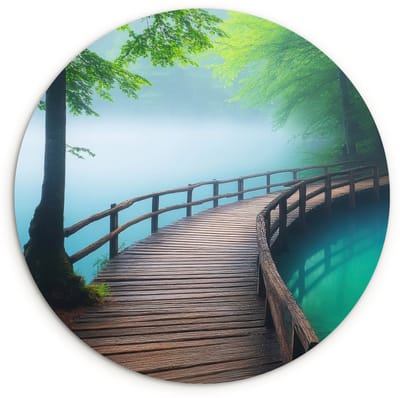 WallCircle® Wandcirkel 120x120 cm - Muurcirkel Brug - Water - Rivier - Bos - Muurdecoratie woonkamer - Wanddecoratie slaapkamer - Kamer decoratie accessoires - Ronde schilderijen XXL