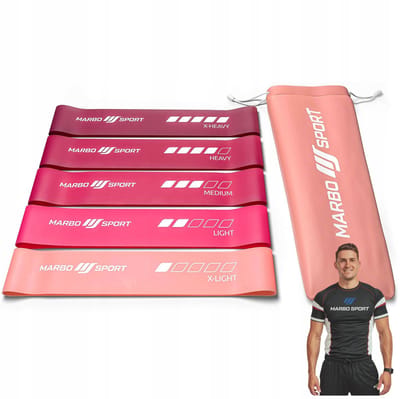 Marbo Sport - Weerstandsbanden set - Resistance Bands - 5 stuks - Fitness elastieken voor thuisgym en Home Gym - Krachttraining en mobiliteit - Roze