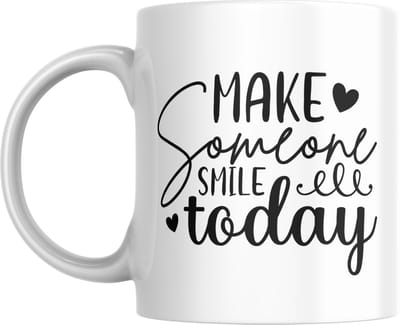 Mok 330ml – Make someone smile today – Positieve koffiemok – Dubbelzijdig bedrukt – Inspirerend cadeau