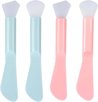 Set van 4 Maskerkwasten van Siliconen voor Gezichtsmaskers, Dubbelzijdig en Herbruikbaar, Ideaal voor Reiniging en Aanbrengen van Gezichtsmaskers in Blauw en Roze