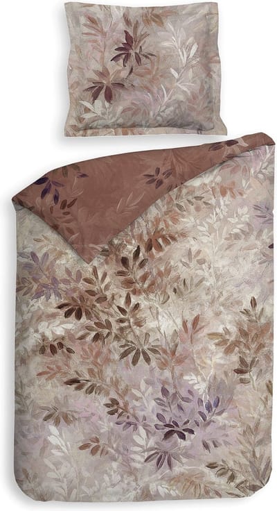 Heckettlane Dekbedovertrek Yamile - Bedlinnen met Bladeren print - 140x220 - Natural - Dekbedhoes van 100% Katoen-Twill