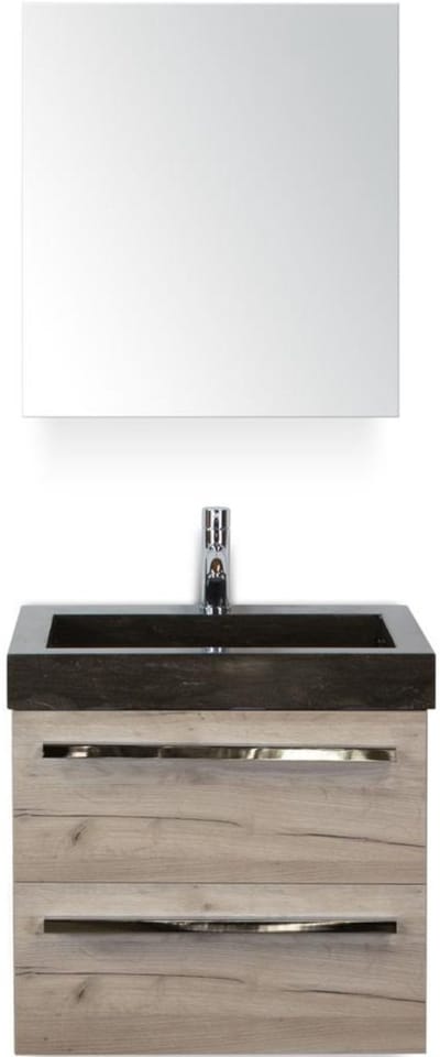 Seville Badmeubelset 60 cm - Craft Oak - Wastafel Hardsteen Wit Lucca met Spiegelkast