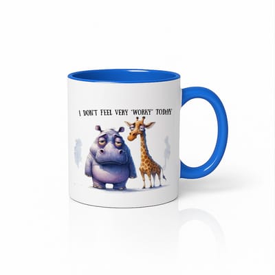 Grappige “I Don’t Feel Very Worky Today” Wit-Blauwe Mok – Schattig Nijlpaard & Giraf Lui Dag Ontwerp – 330 ml Keramische Koffiemok